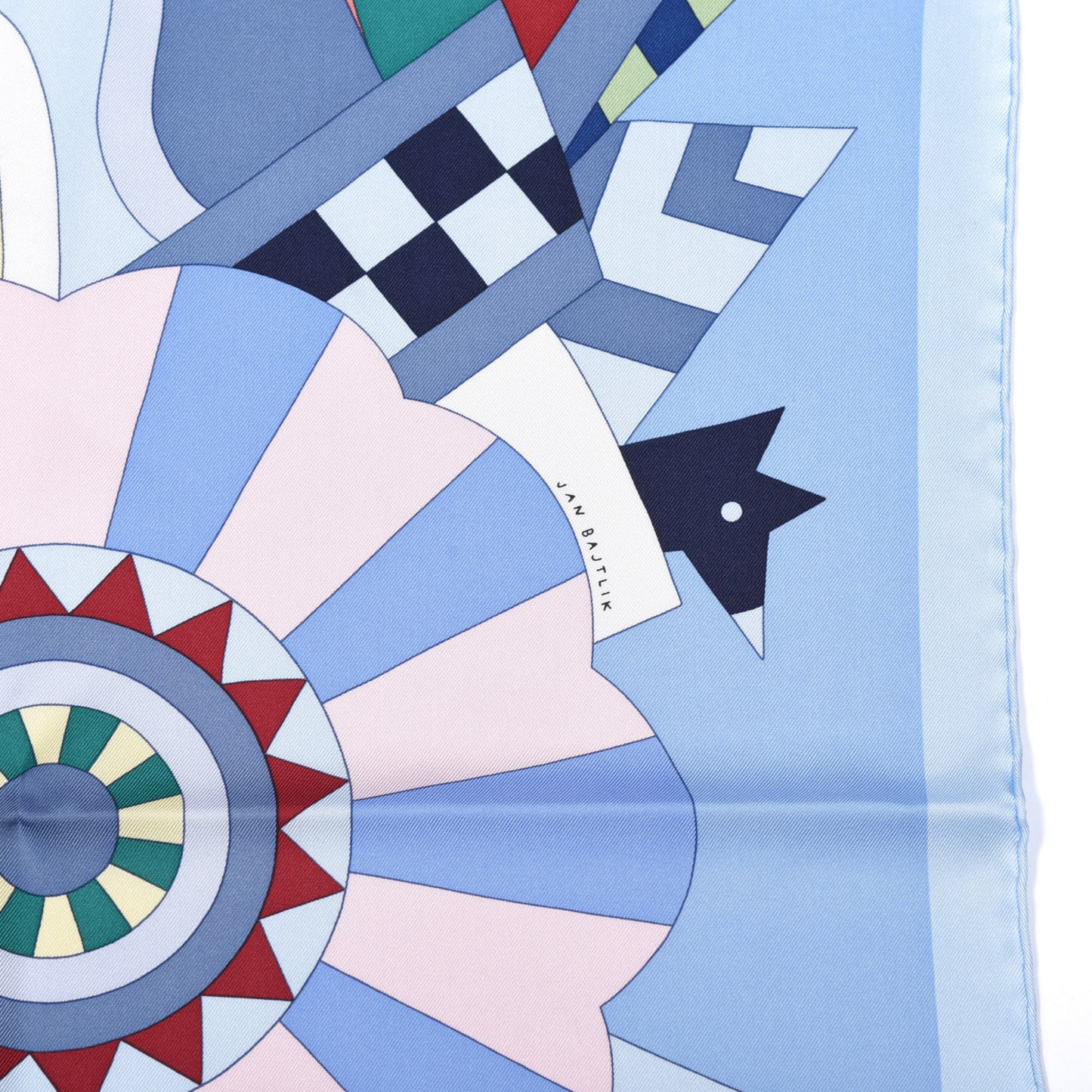 Silk Cheval de Fette Scarf 90 Bleu Ciel Vert Rose