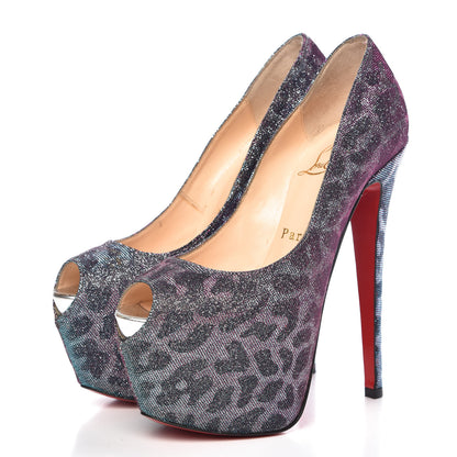 Christian Louboutin Lame Leopard Highness 160 Pumps 35.5 Turquoise Violet 3 of 14