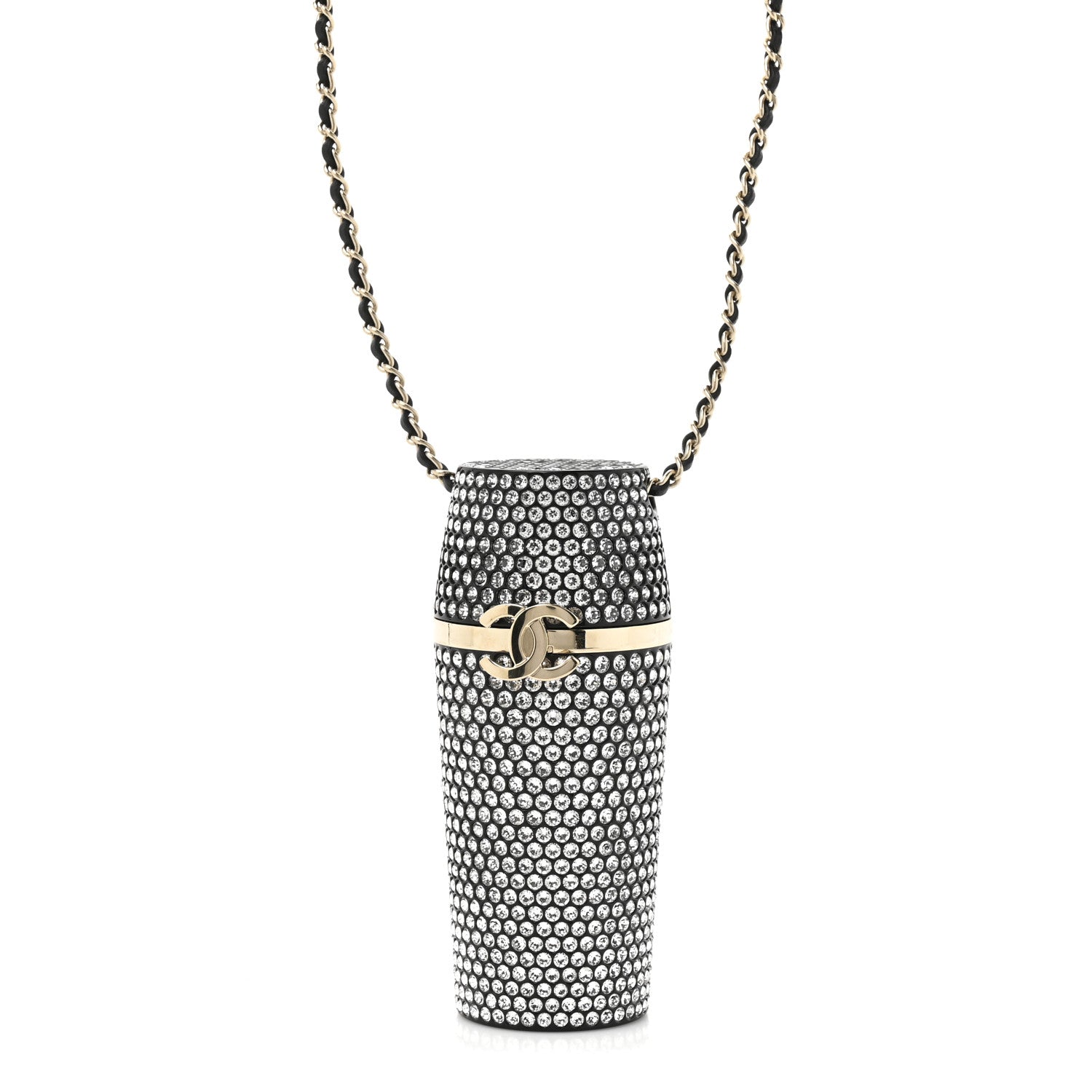 Chanel Metal Resin Lambskin Crystal Lipstick Case Long Necklace On Chain Silver Black Gold 1 of 6