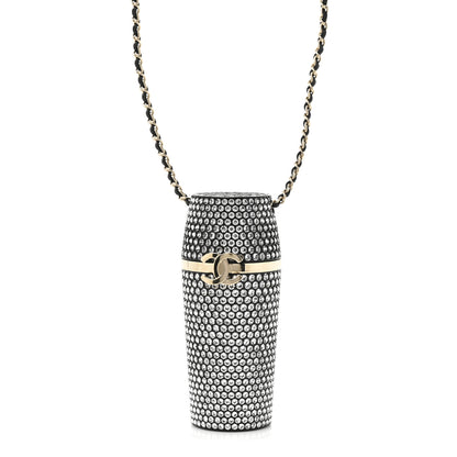 Chanel Metal Resin Lambskin Crystal Lipstick Case Long Necklace On Chain Silver Black Gold 1 of 6