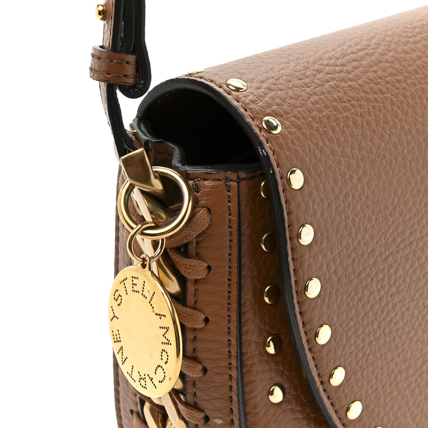 Eco Grainy Alter Mat Studded Frayme Flap Shoulder Bag Pecan