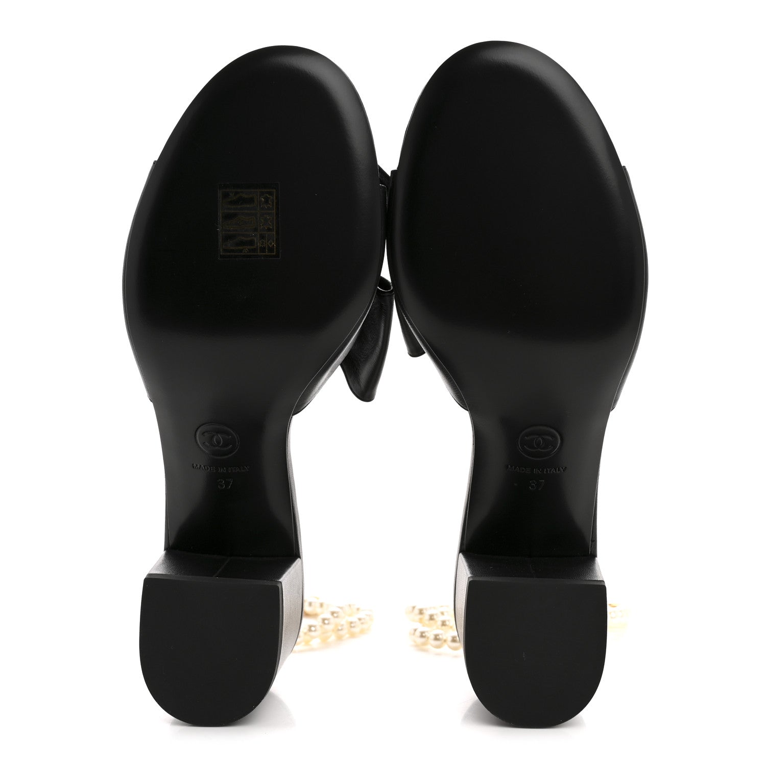 Chanel Lambskin Pearl Bow CC Ankle Strap Sandals 37 Black 6 of 10