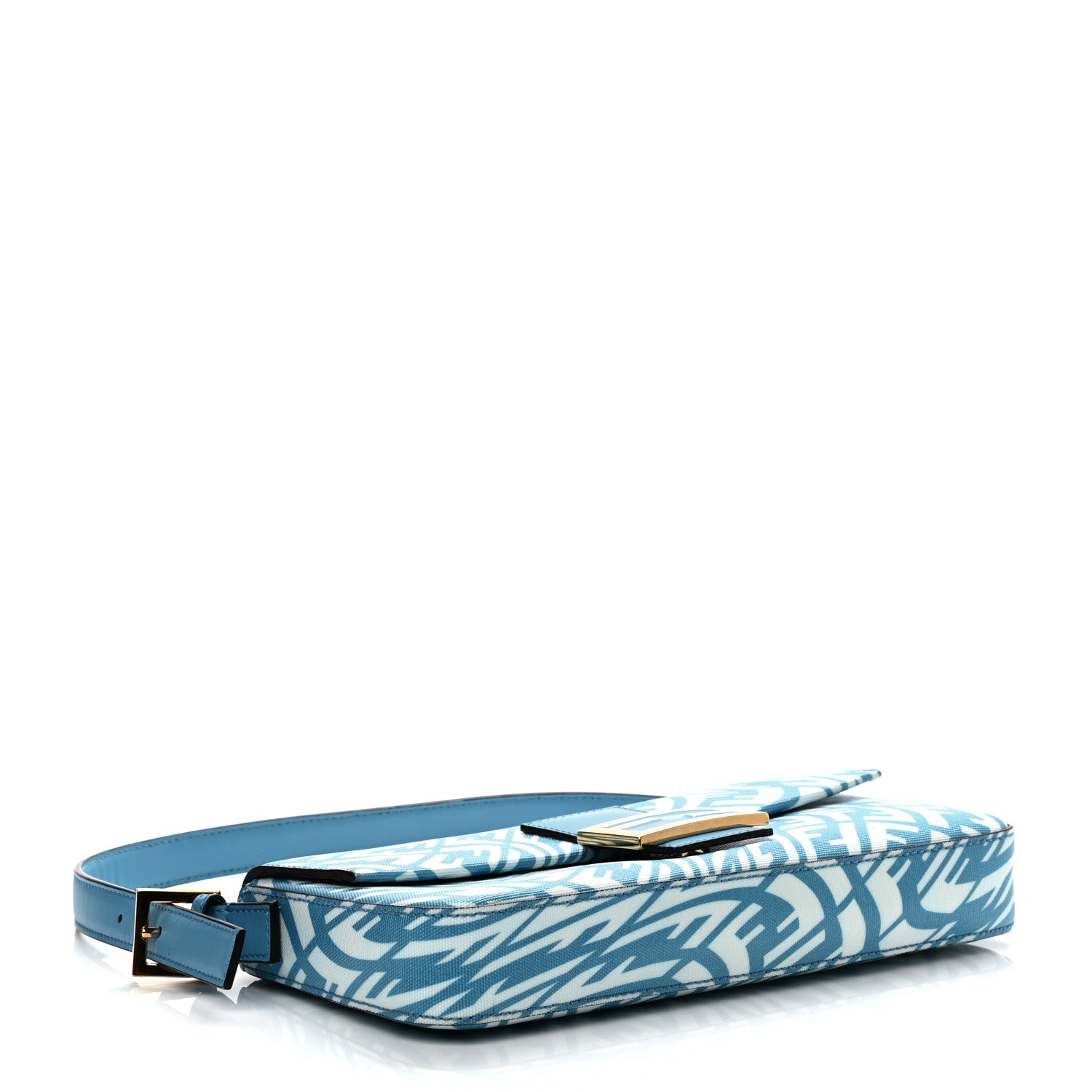 Fendi X SARAH COLEMAN Glazed Canvas Vitello King FF Vertigo Baguette 1997 Cyber Blue White 4 of 13