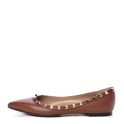 Valentino Garavani Pebbled Calfskin Rockstud Ballerina Flats 37 Light Cuir 1 of 13