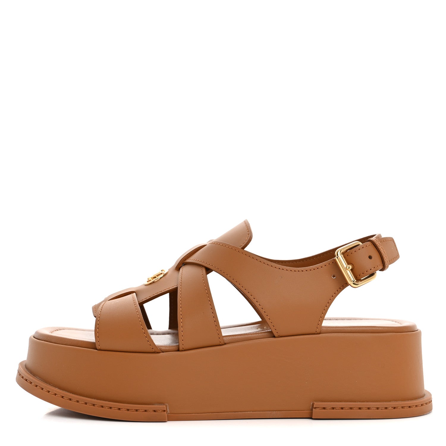 Louis Vuitton Calfskin Maya Flatform Sandals 38 Cognac 1 of 12