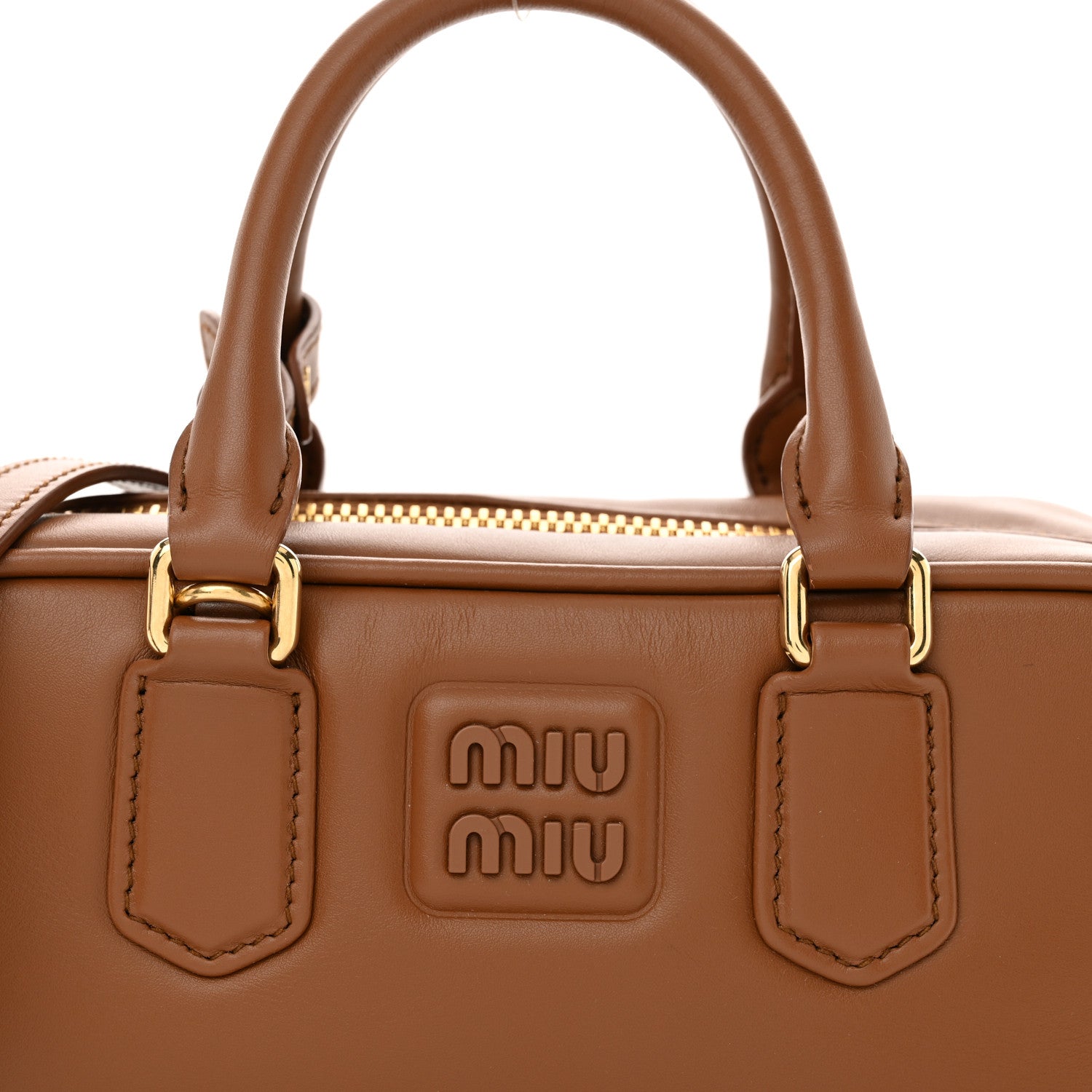 Miu Miu Calfskin Regular Arcadie Top Handle Bag Cognac 7 of 9