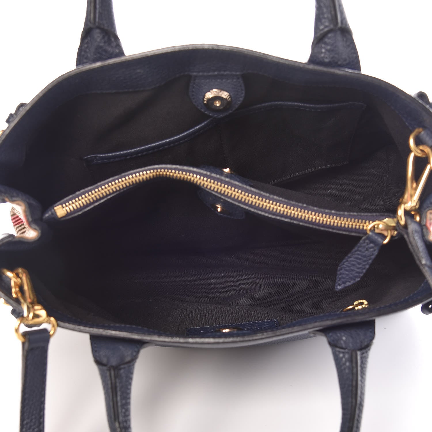 Burberry Grainy Calfskin House Check Medium Banner Tote Midnight Blue 8 of 9