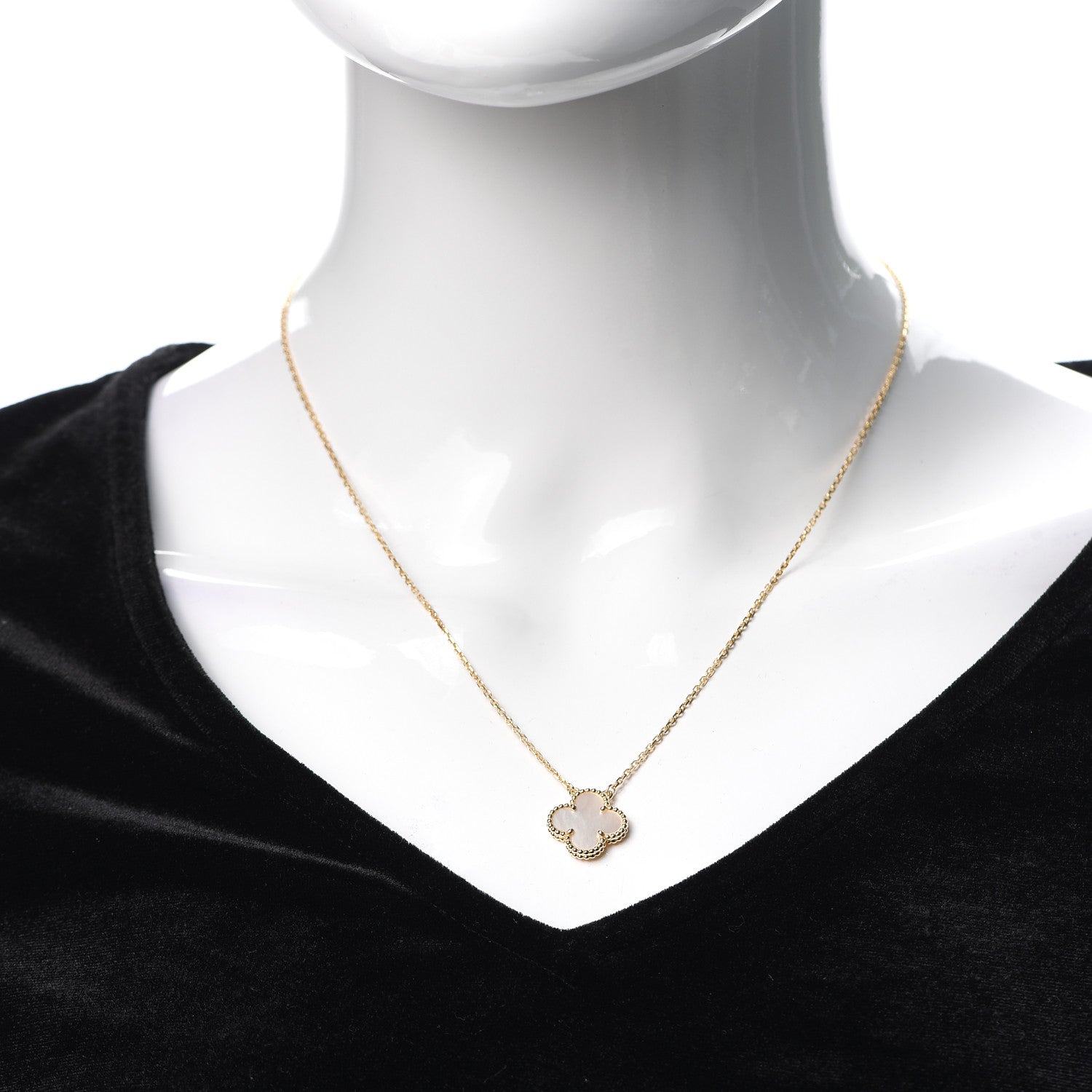 Van Cleef & Arpels 18K Yellow Gold Mother of Pearl Vintage Alhambra Pendant Necklace 2 of 8