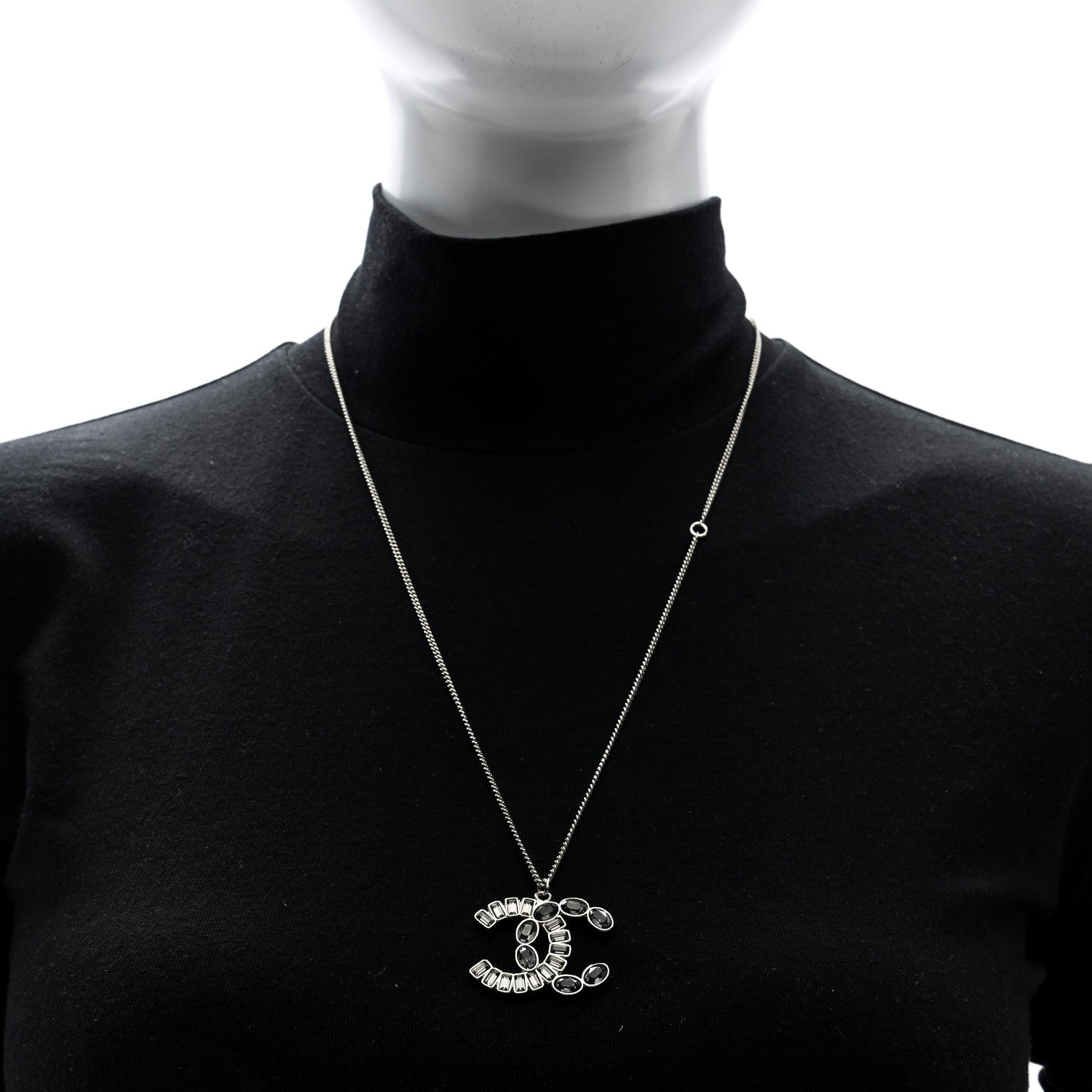 Chanel Crystal Baguette Large CC Necklace Silver Multicolor 2 of 5