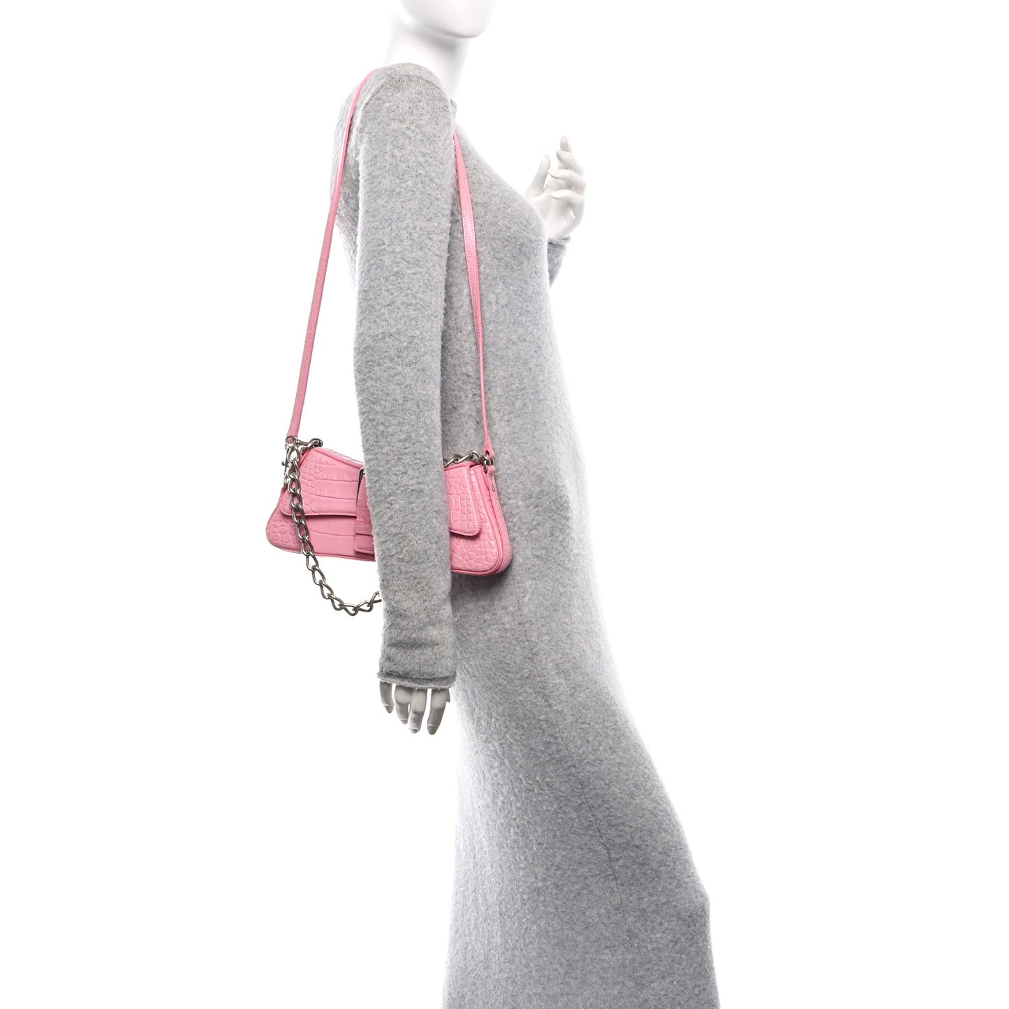 Calfskin Crocodile Embossed Small Lindsay Shoulder Bag Sweet Pink
