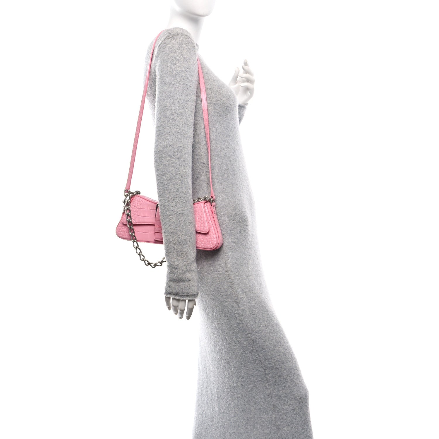 Balenciaga Calfskin Crocodile Embossed Small Lindsay Shoulder Bag Sweet Pink 2 of 9