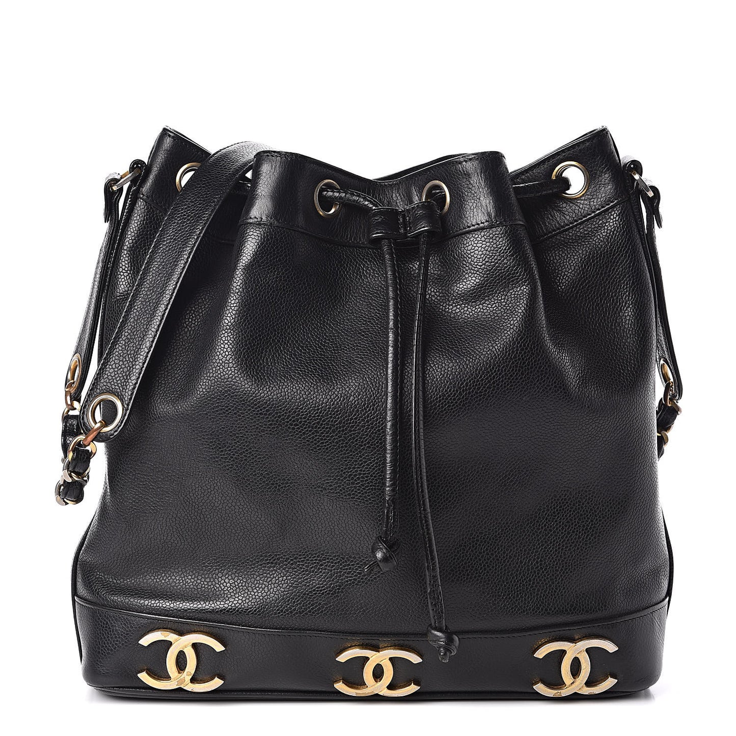 Caviar CC Drawstring Shoulder Bag Black