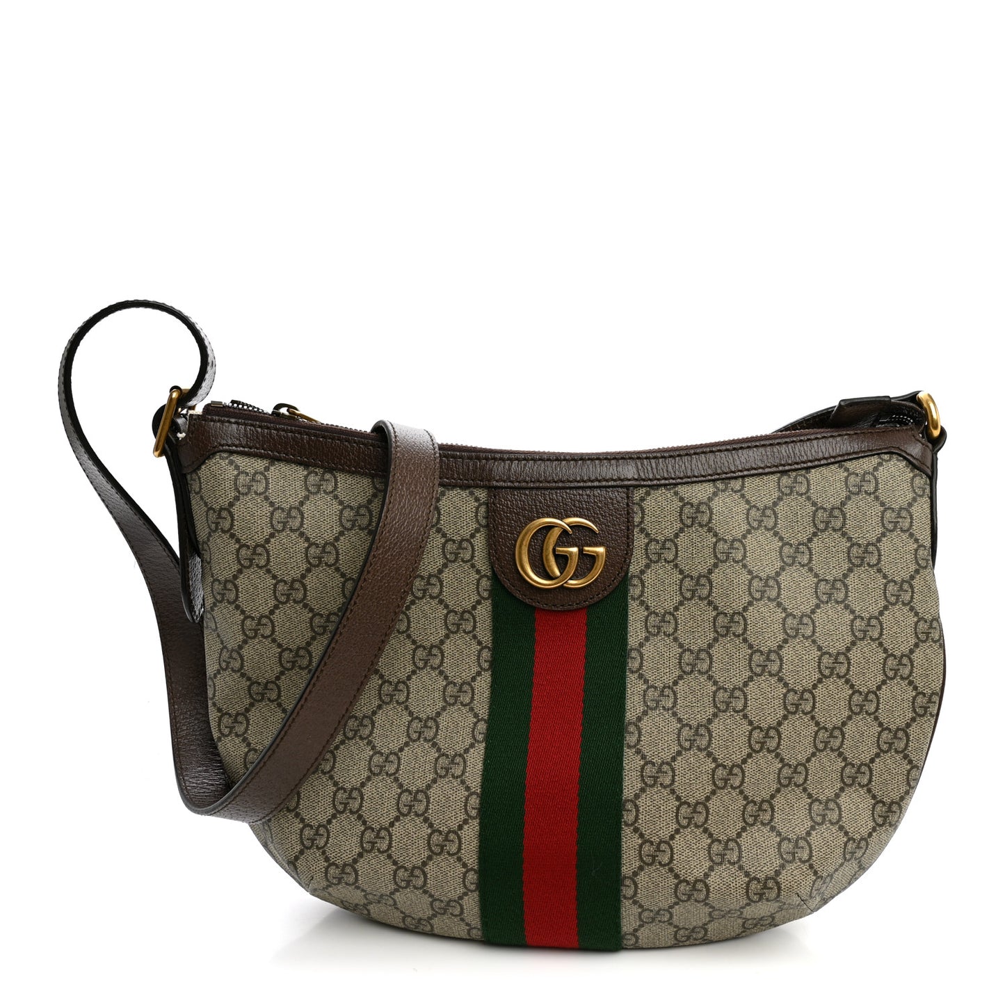 GG Supreme Monogram Web Small Ophidia Half Moon Hobo Brown