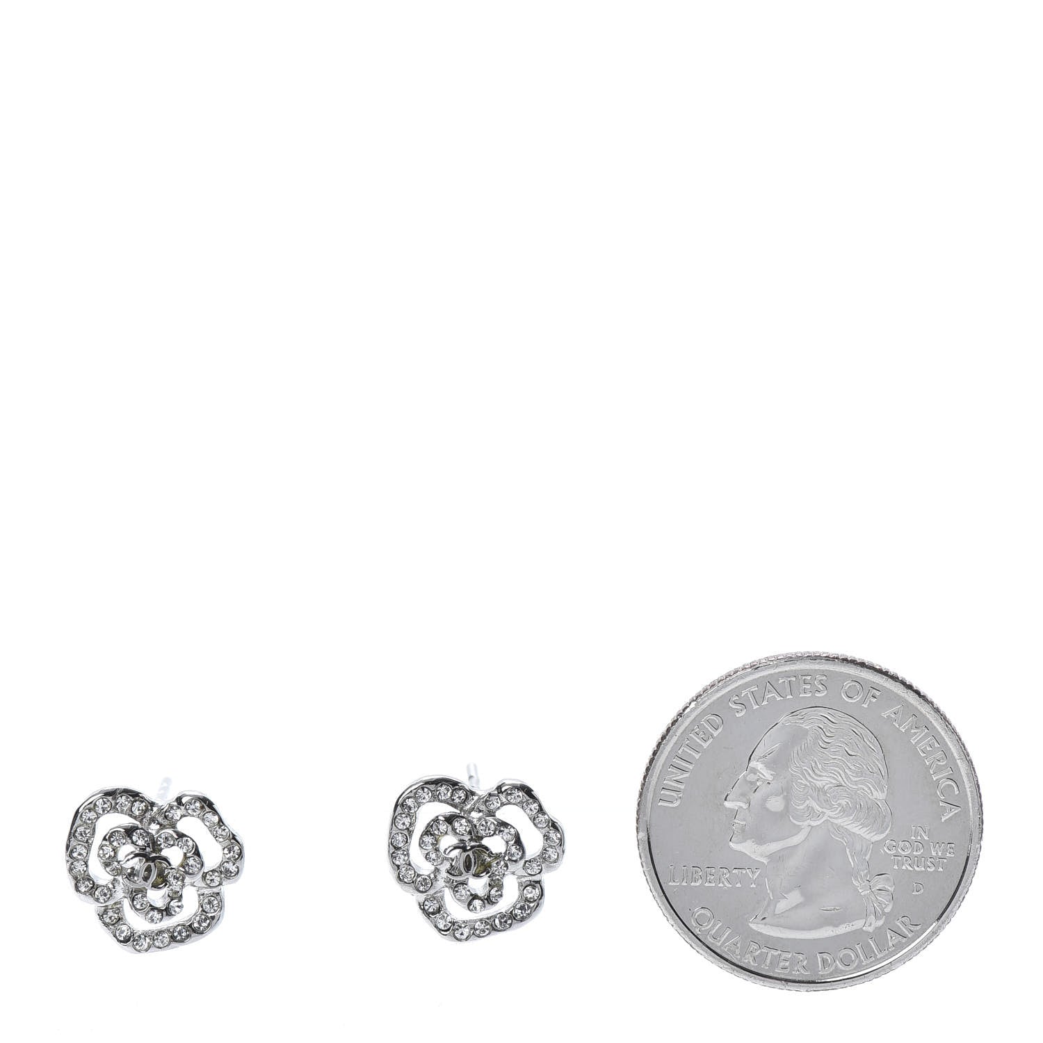 Chanel Crystal CC Camellia Earrings Silver 2 of 5