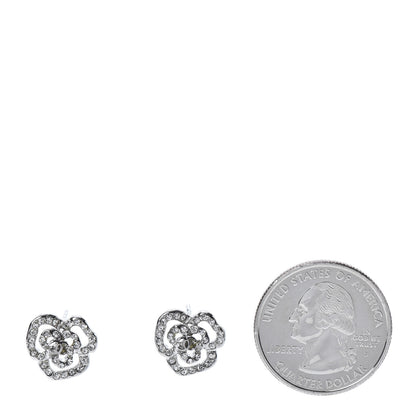 Chanel Crystal CC Camellia Earrings Silver 2 of 5