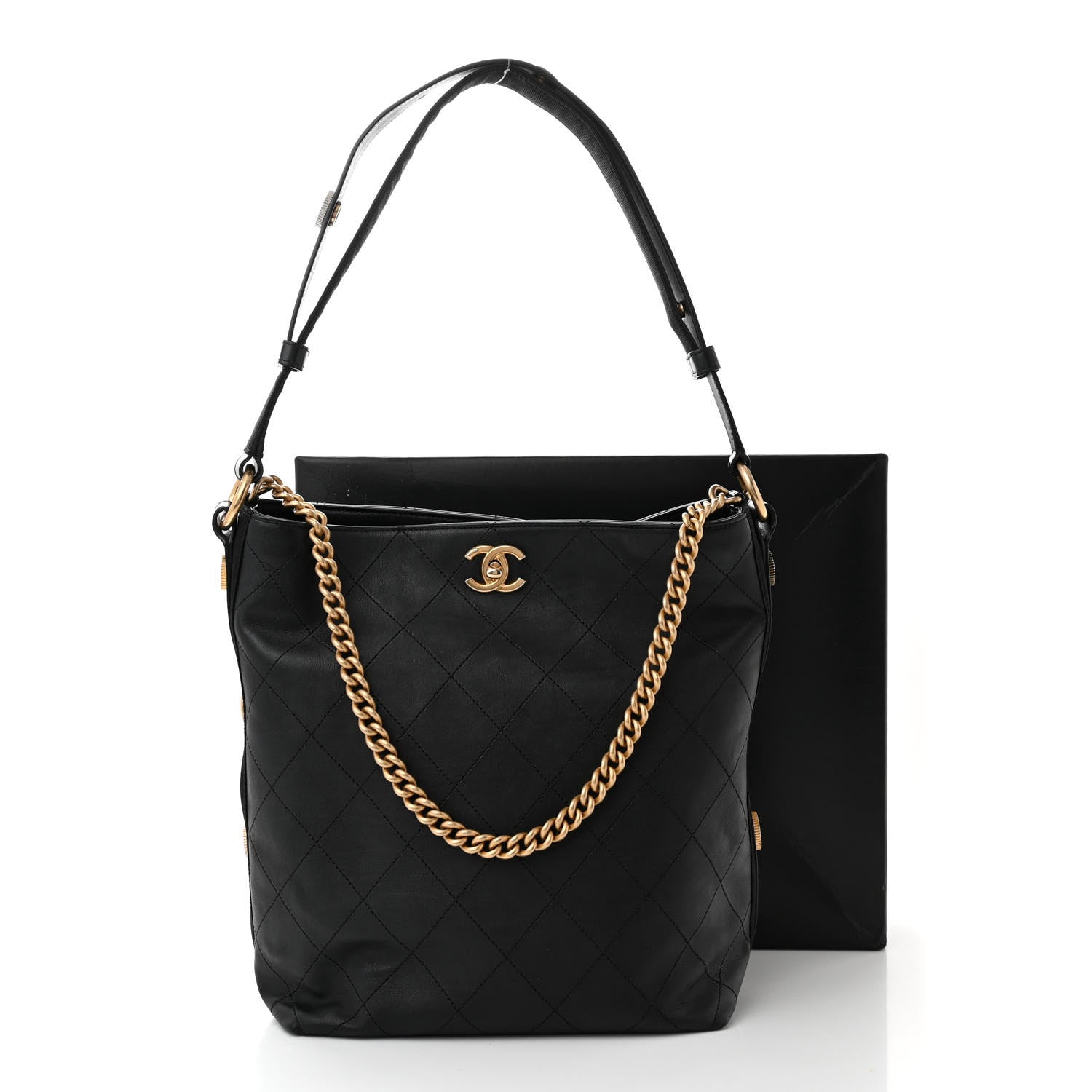 Chanel Calfskin Stitched Large Button Up Hobo Black 11 of 11