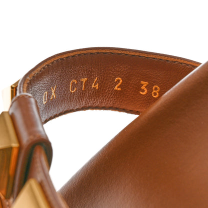 Valentino Garavani Calfskin Roman Stud Flat Slide Sandals 38 Saddle Brown 8 of 8