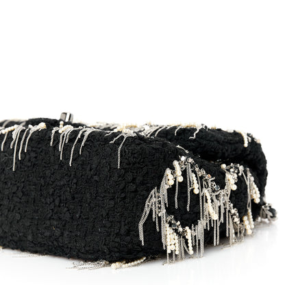 Chanel Tweed Quilted Pearl Fringe Quilted Mini Flap Bag Black Silver 11 of 11