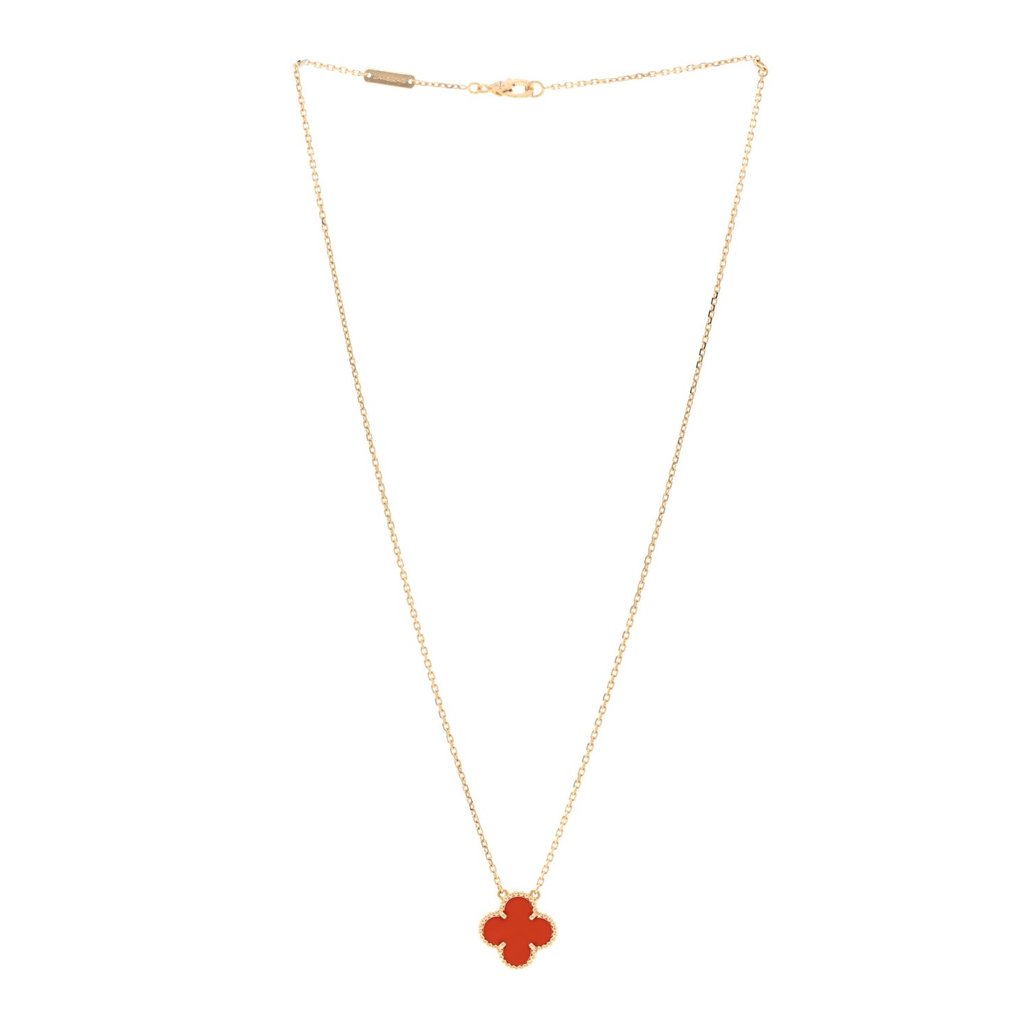 18K Yellow Gold Carnelian Vintage Alhambra Pendant Necklace