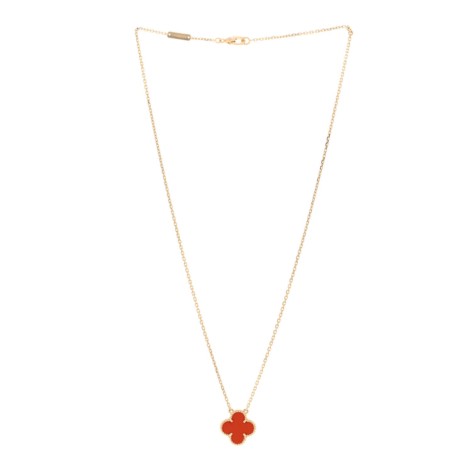 Van Cleef & Arpels 18K Yellow Gold Carnelian Vintage Alhambra Pendant Necklace 3 of 5