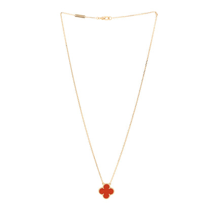 Van Cleef & Arpels 18K Yellow Gold Carnelian Vintage Alhambra Pendant Necklace 3 of 5