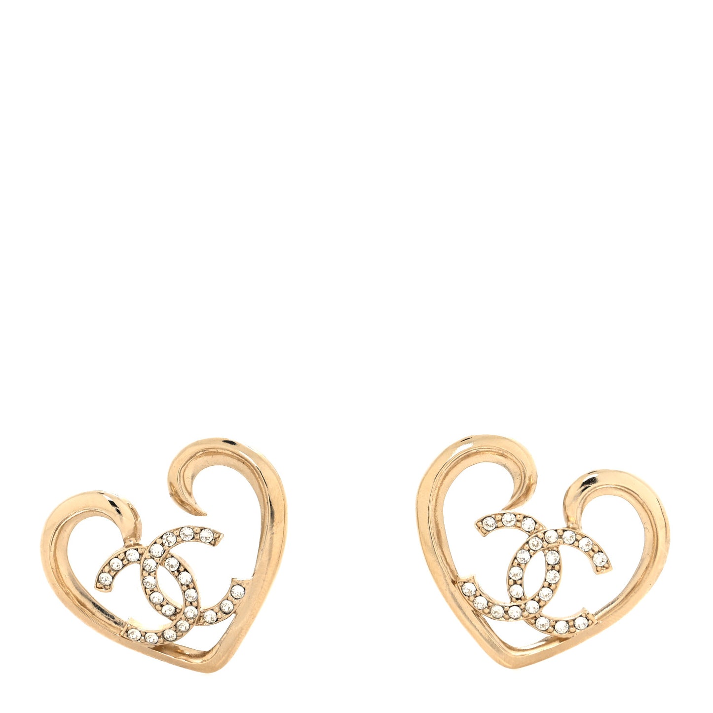 Metal Crystal CC Logo Open Heart Earrings Gold