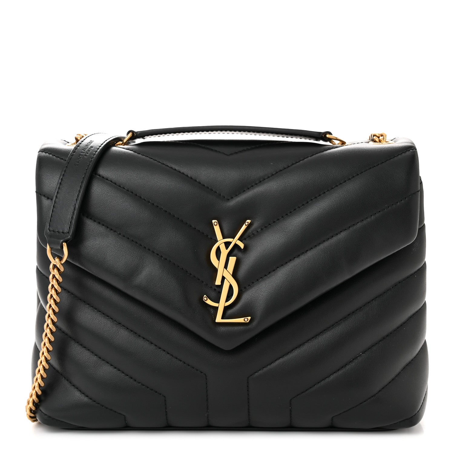 Saint Laurent Calfskin Y Quilted Monogram Small Loulou Chain Satchel Black 1 of 14