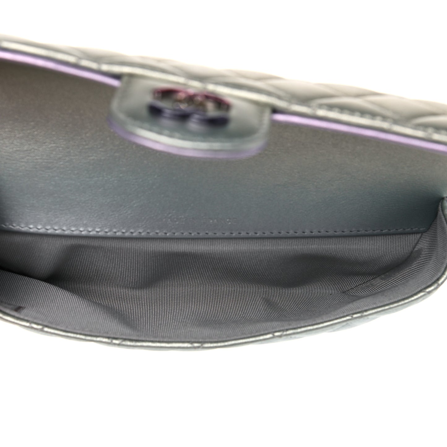 Gradient Metallic Calfskin Quilted Glasses Case With Chain Silver Blue Yellow Purple