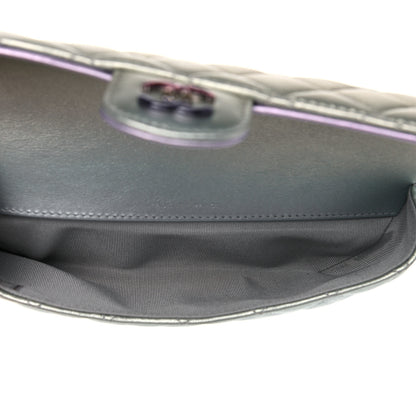 Chanel Gradient Metallic Calfskin Quilted Glasses Case With Chain Silver Blue Yellow Purple 4 of 8