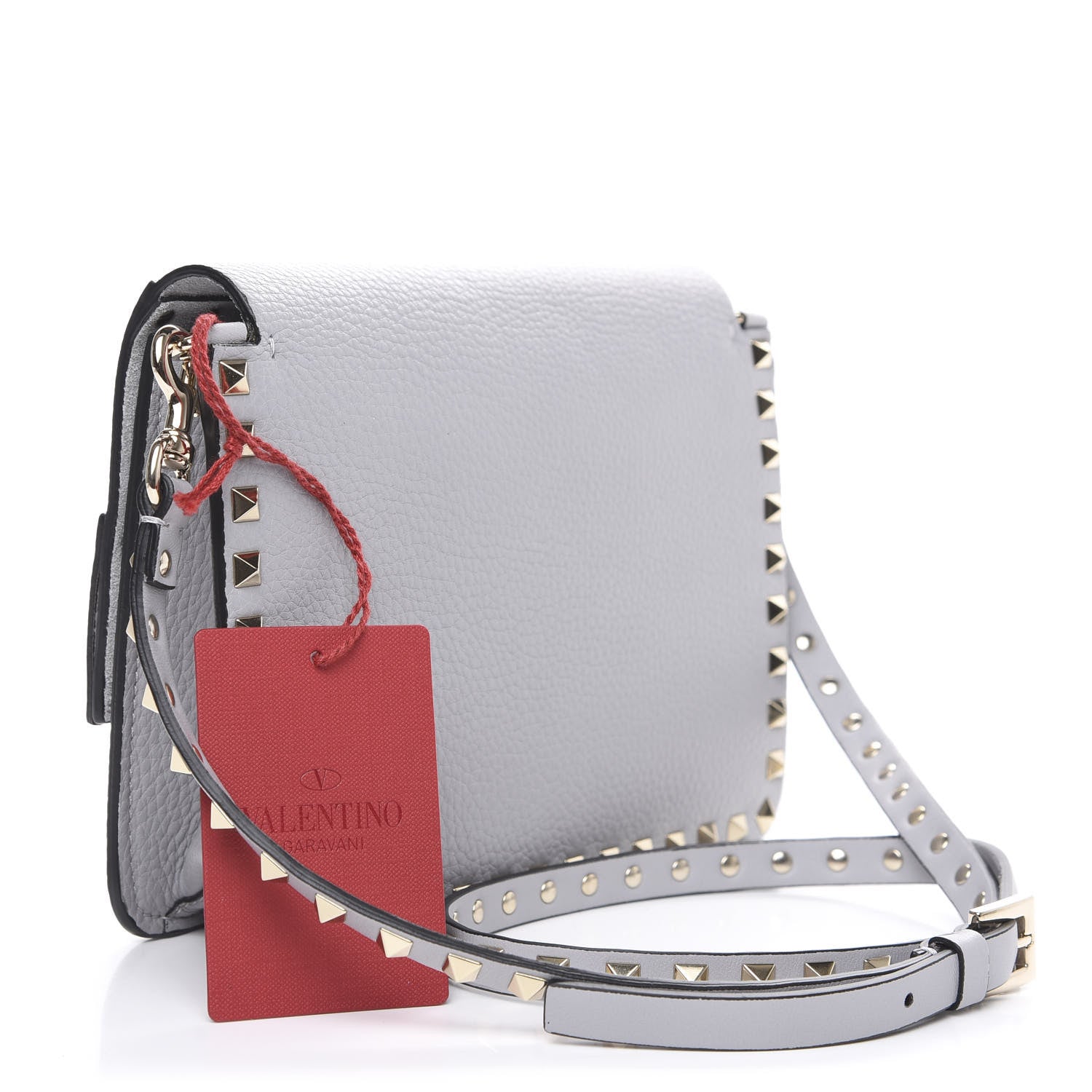 Valentino Garavani Pebbled Calfskin Rockstud Side Slip Crossbody Pastel Grey 2 of 8