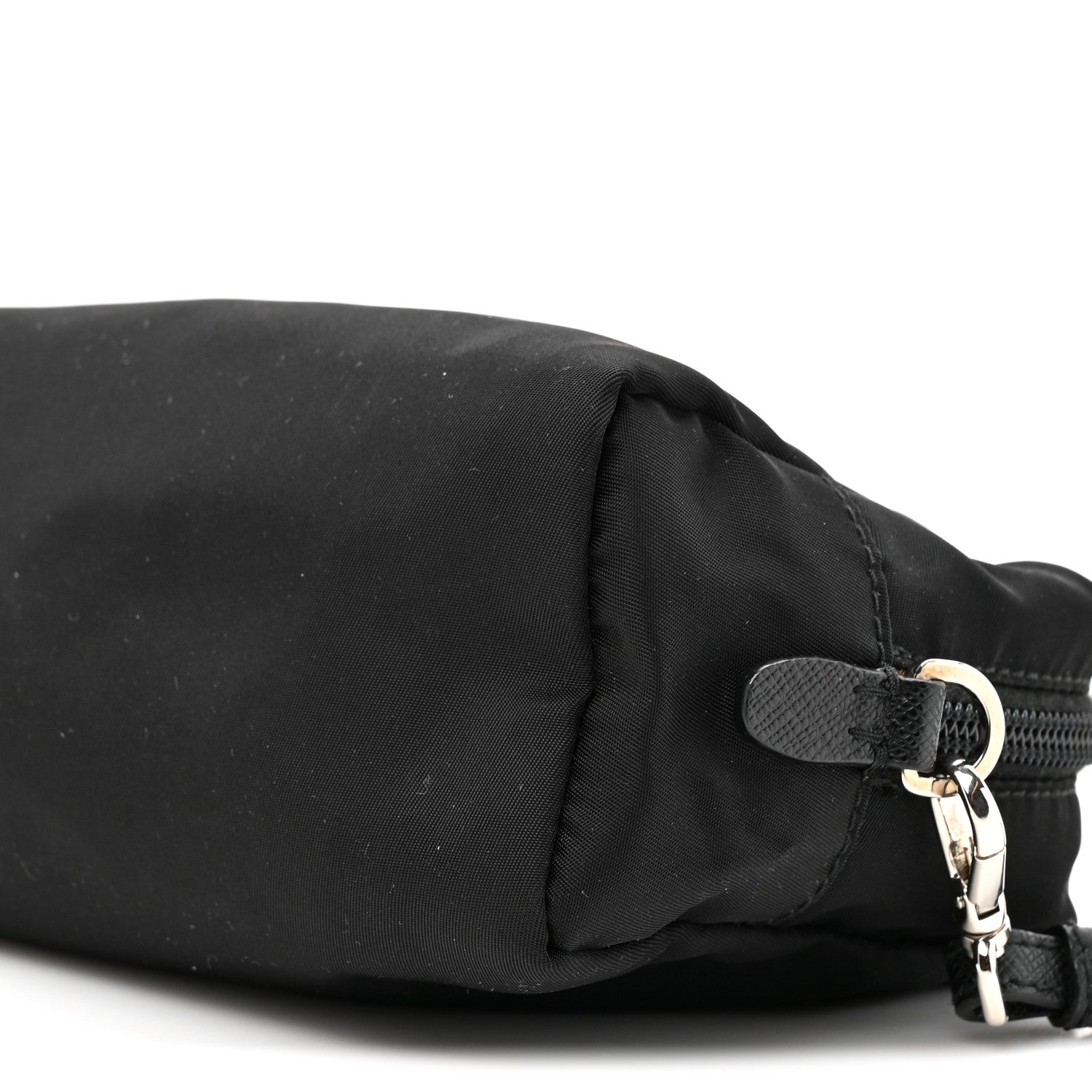 Prada Tessuto Nylon Vela Saffiano Metal Triangle Logo Wristlet Pouch Black 7 of 8