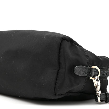 Prada Tessuto Nylon Vela Saffiano Metal Triangle Logo Wristlet Pouch Black 7 of 8