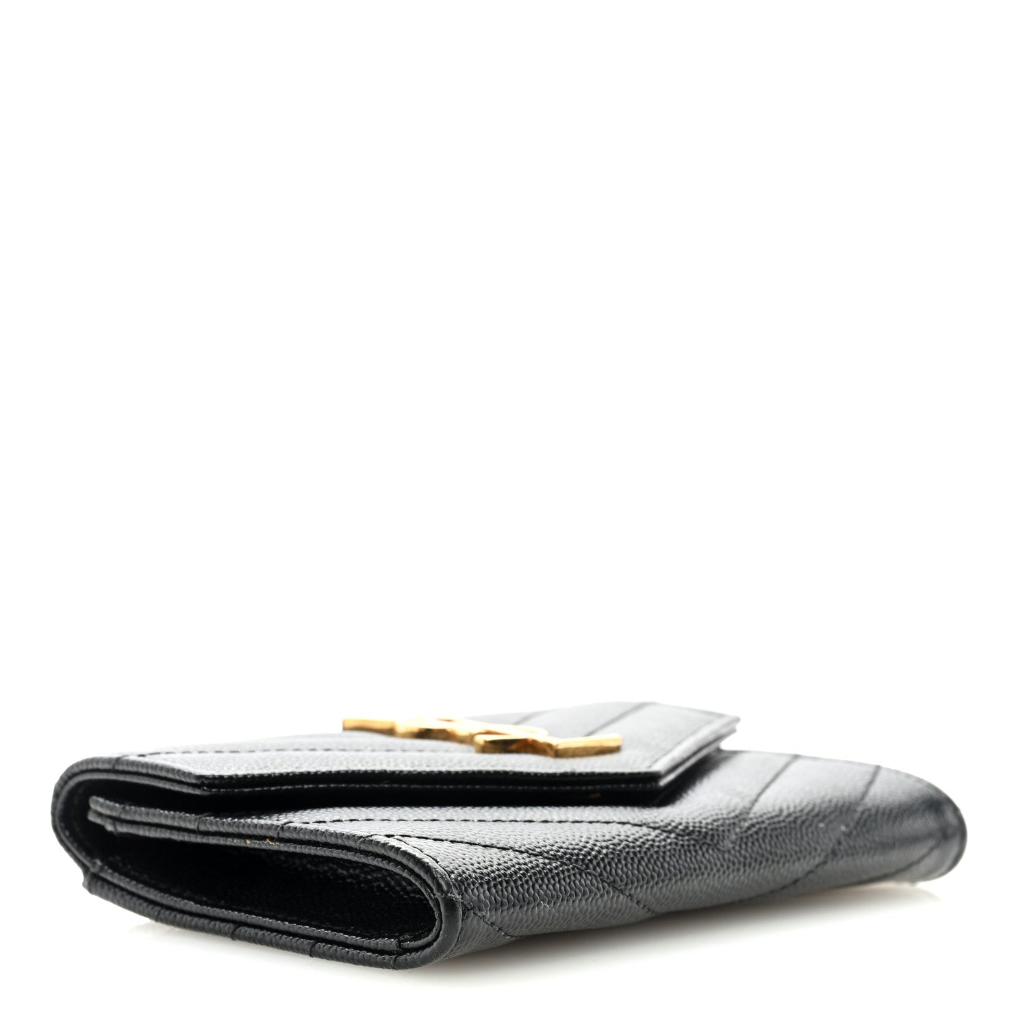 Saint Laurent Grain De Poudre Matelasse Chevron Small Monogram Envelope Wallet Black 4 of 6