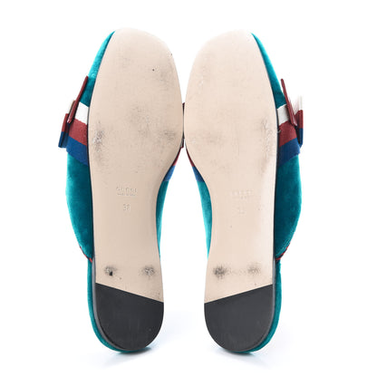Gucci Softy Velvet Sylvie Bow Slippers 38 Pavone 5 of 11