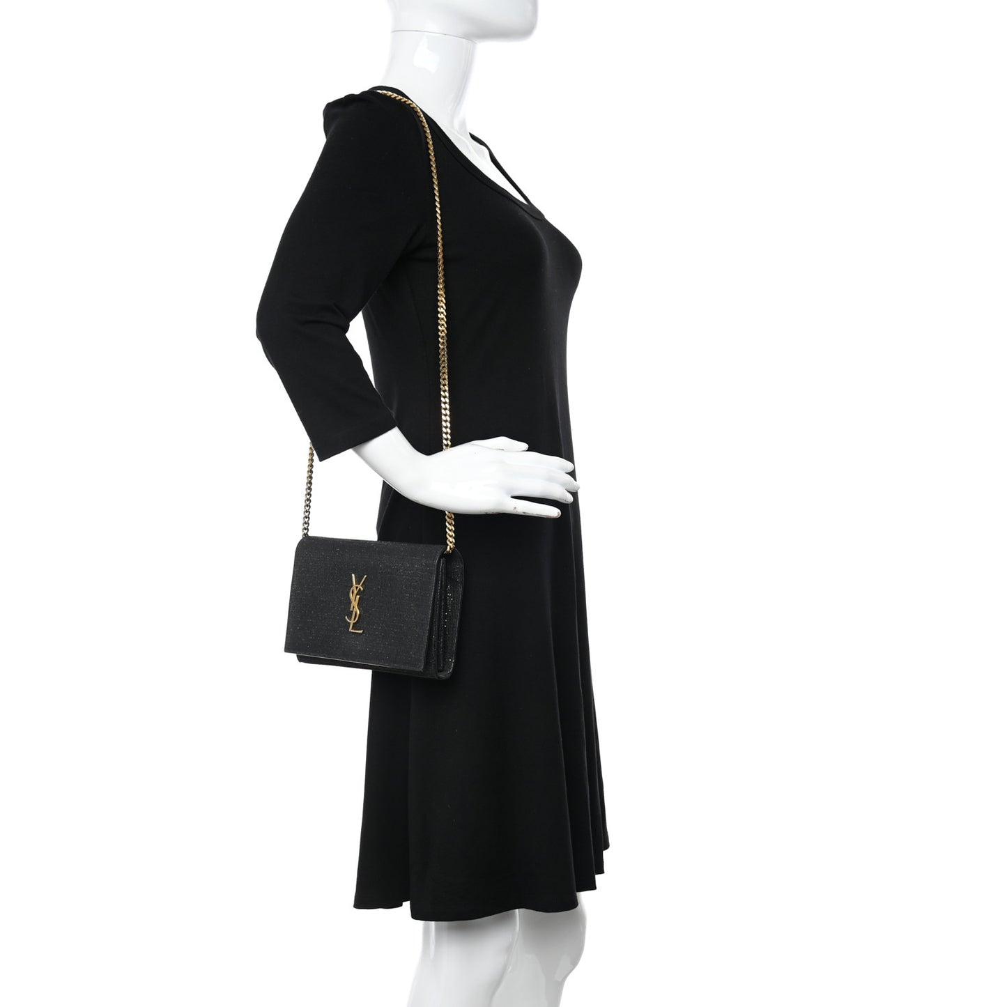 Glitter Monogram Chain Wallet Black