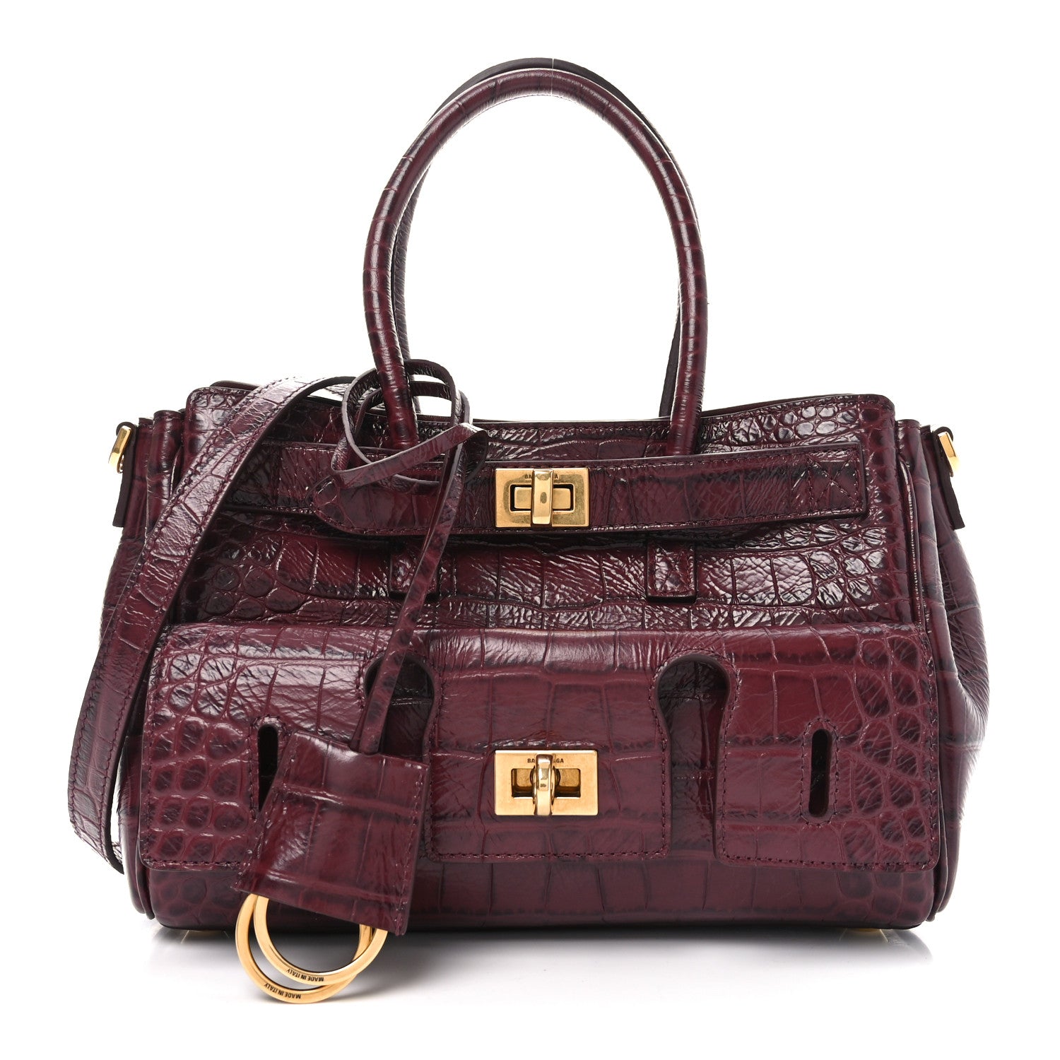 Balenciaga Calfskin Crocodile Embossed Mini Bel Air Carry All Bag Dark Burgundy 1 of 9