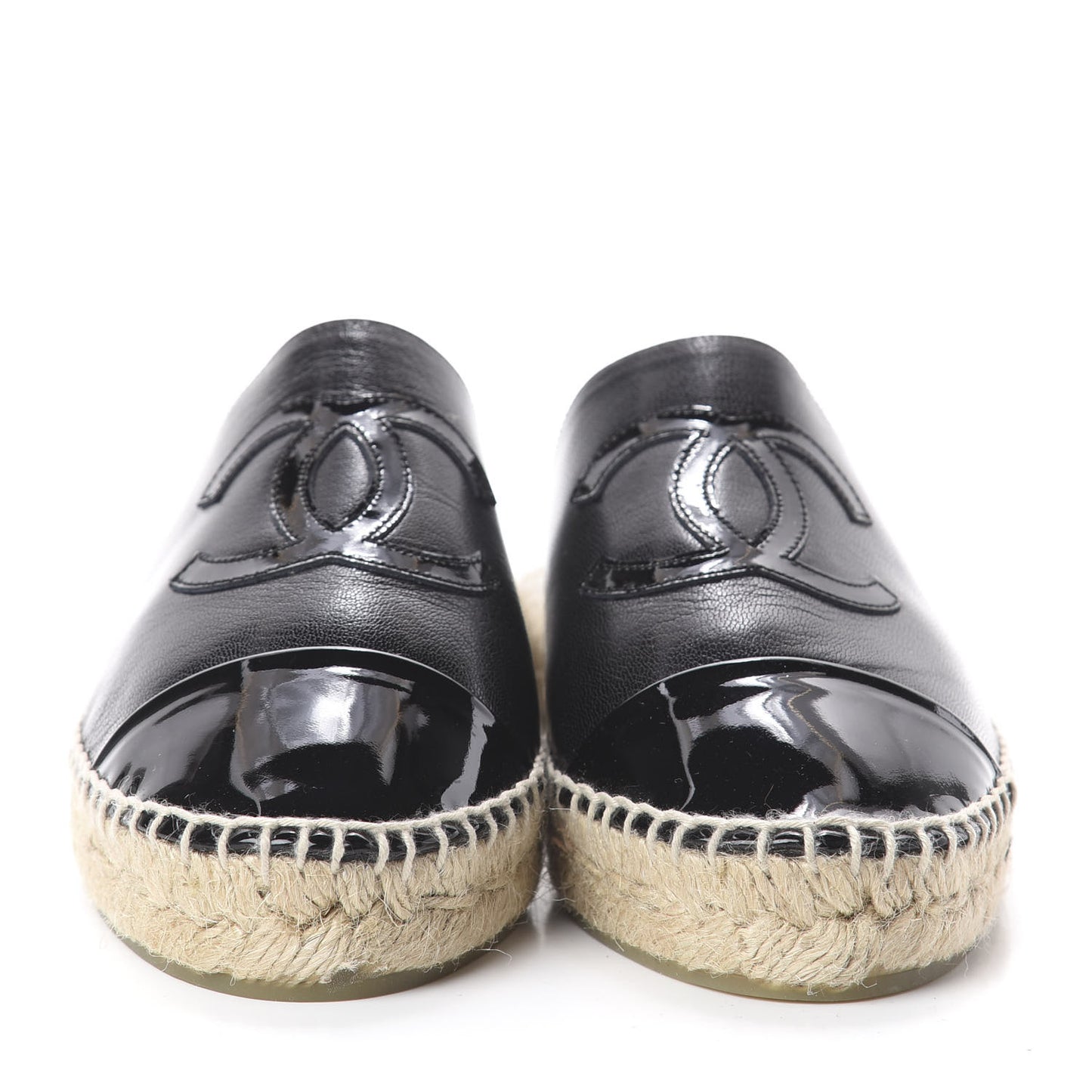Goatskin Patent Calfskin CC Espadrille Mules 36 Black
