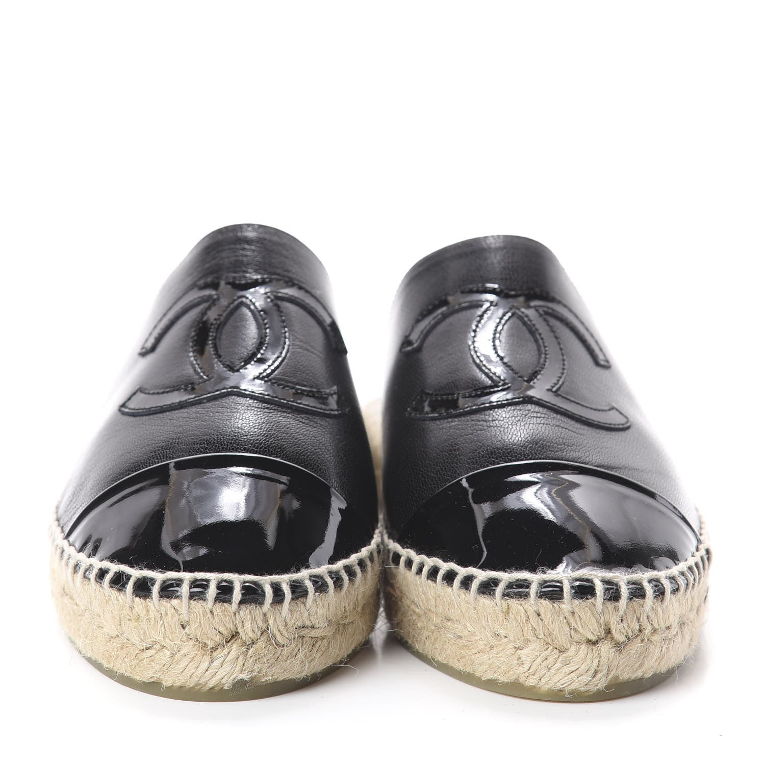 Chanel Goatskin Patent Calfskin CC Espadrille Mules 36 Black 2 of 7