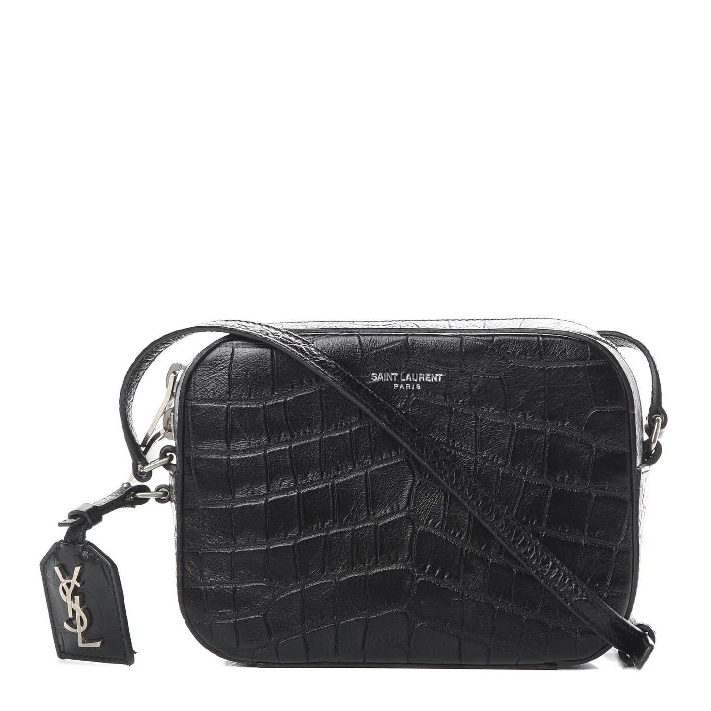Calfskin Crocodile Embossed Small Classic Monogram Camera Bag Black