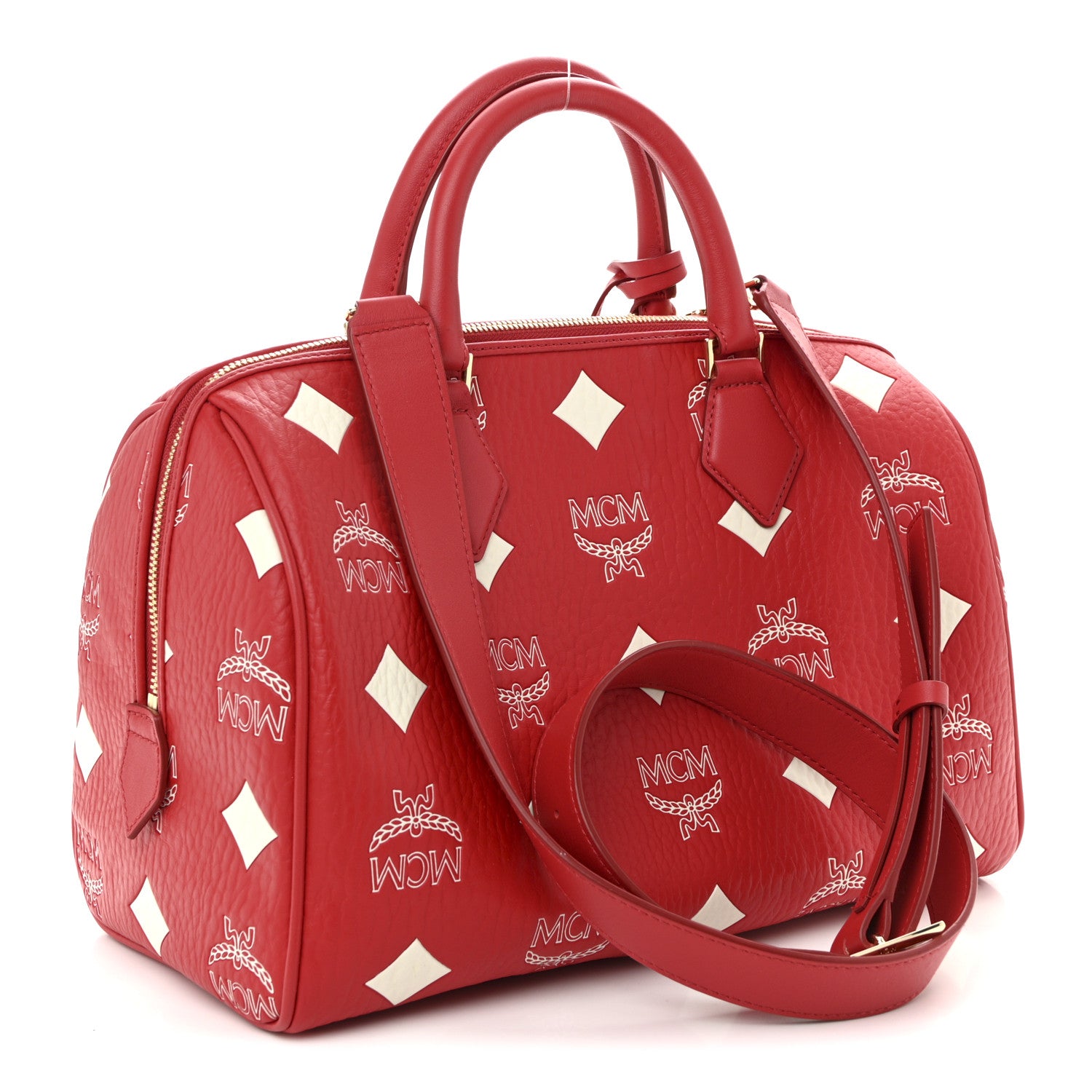 MCM Maxi Visetos Medium Ella Boston Bag Candy Red 3 of 9