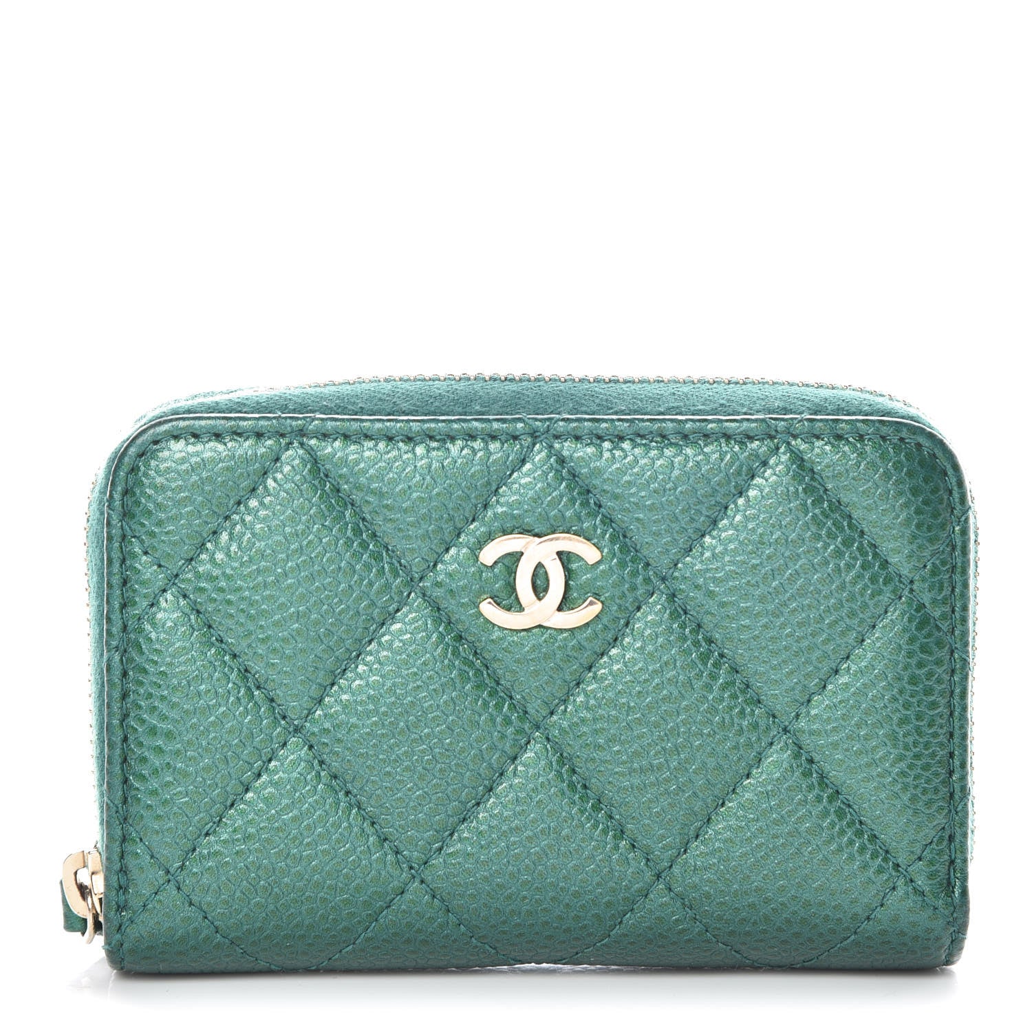 Chanel Metallic Caviar Quilted Zip Coin Purse Green 1 of 9