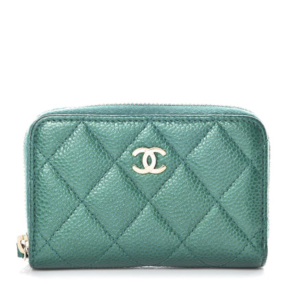 Chanel Metallic Caviar Quilted Zip Coin Purse Green 1 of 9