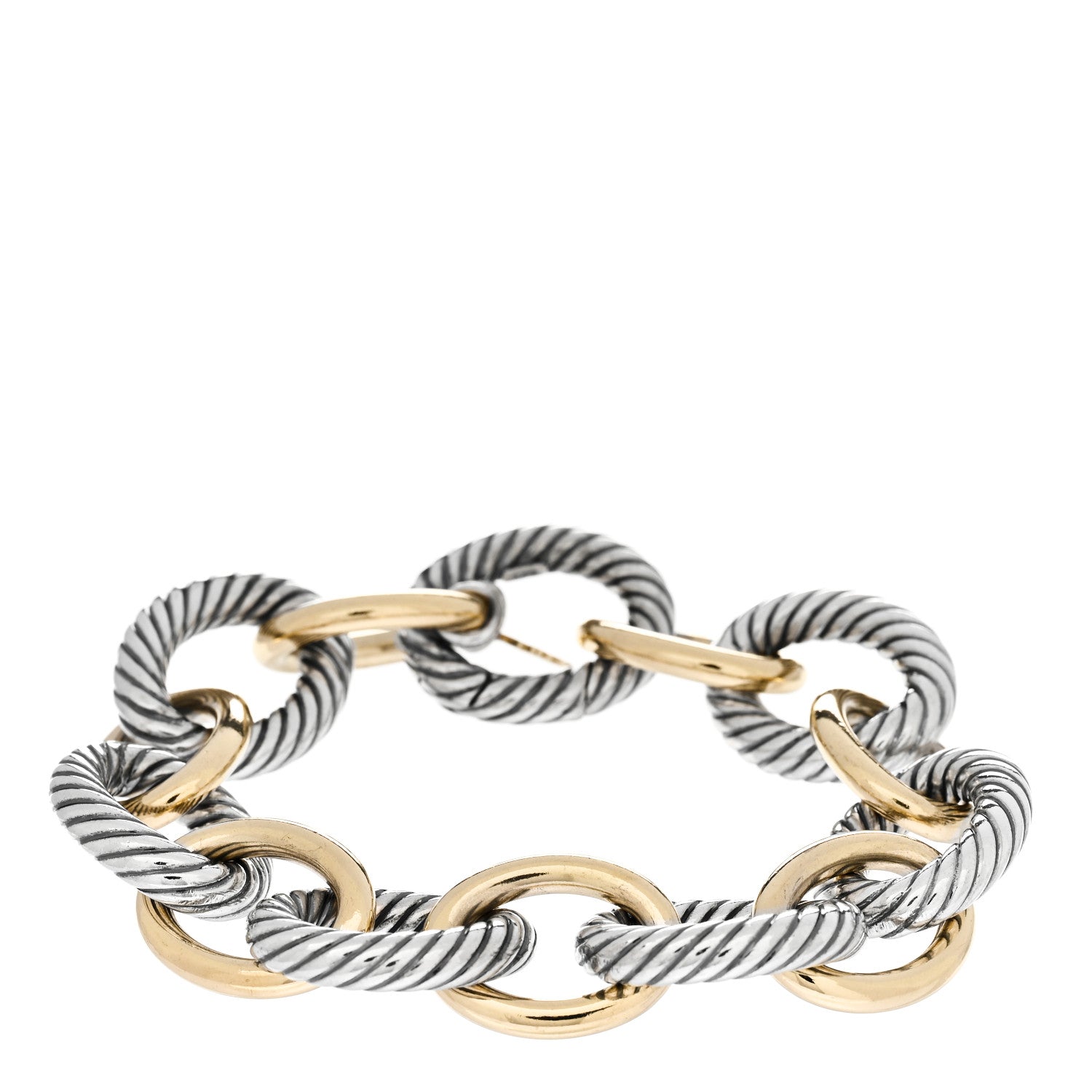 David Yurman Sterling Silver 18K Yellow Gold 18mm Extra Large Oval Link Bracelet 1 of 5