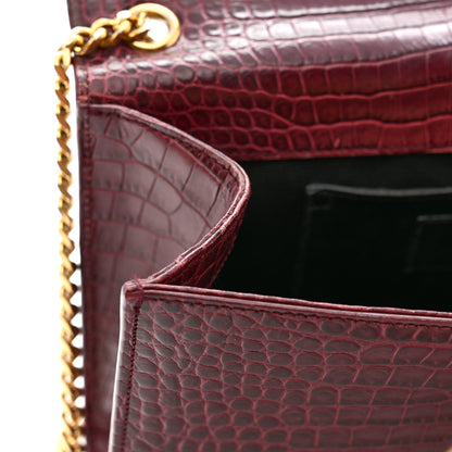 Saint Laurent Calfskin Crocodile Embossed Medium Classic Monogram Kate Tassel Satchel Dark Red 13 of 15