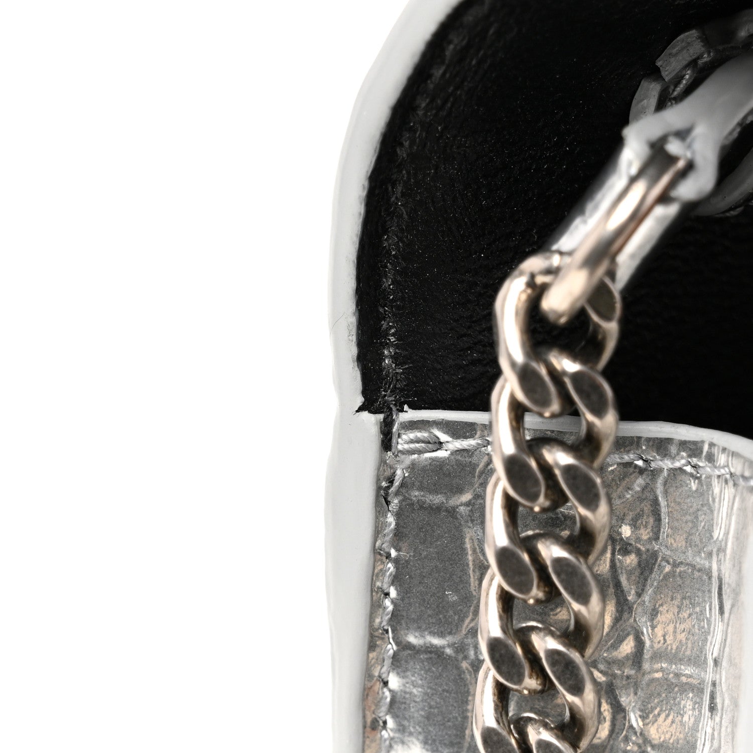 Balenciaga Metallic Calfskin Crocodile Embossed Hourglass Chain Bag Silver 10 of 10