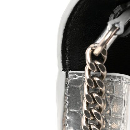 Balenciaga Metallic Calfskin Crocodile Embossed Hourglass Chain Bag Silver 10 of 10