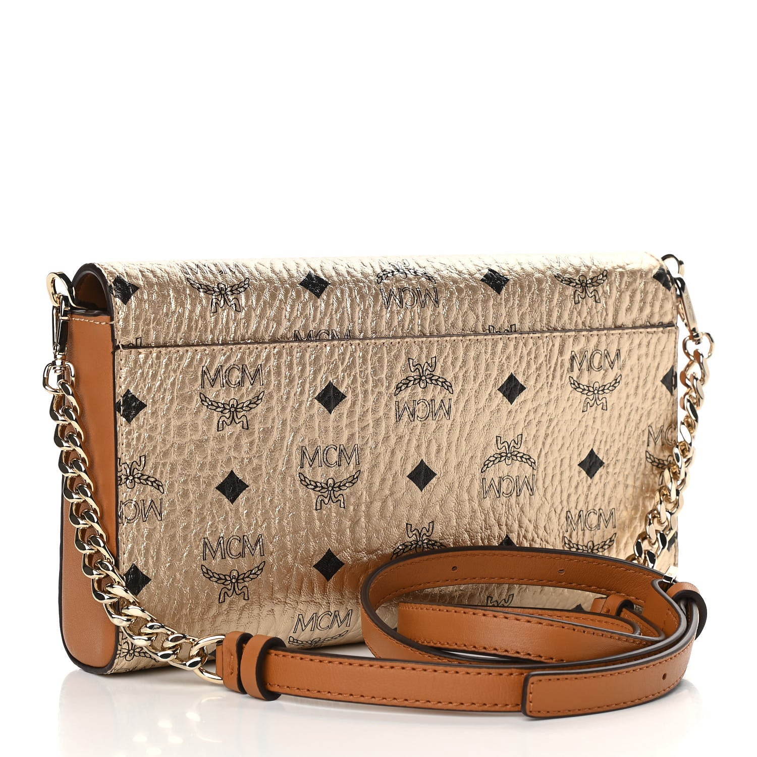 MCM Metallic Visetos Medium Millie Crossbody Bag Berlin Gold 3 of 9