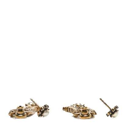Christian Dior Pearl Crystal Star CD Drop Earrings Gold 3 of 5