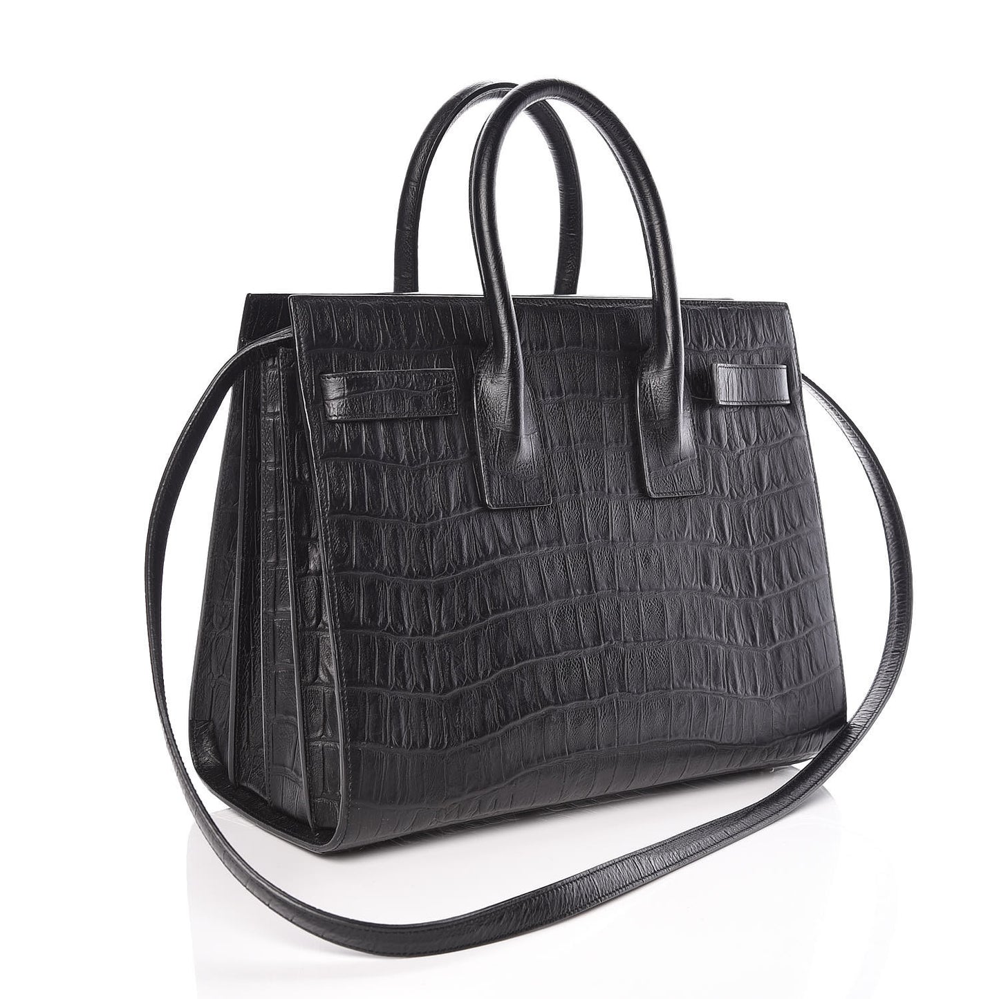 Calfskin Crocodile Embossed Small Sac de Jour Black