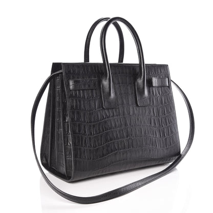 Saint Laurent Calfskin Crocodile Embossed Small Sac de Jour Black 4 of 10